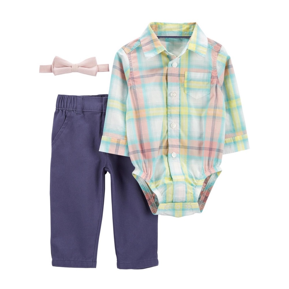 Carters Pastel Plaid 3-Piece Formal Dress Me Up Easter Outfit Baby Boy Size 9M